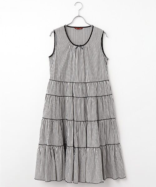 PINK HOUSE / ピンクハウス チュニック | ストライプノースリーブチュニックブラウス（クロ）