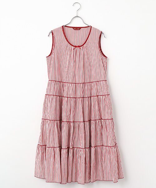 PINK HOUSE / ピンクハウス チュニック | ストライプノースリーブチュニックブラウス（アカ）