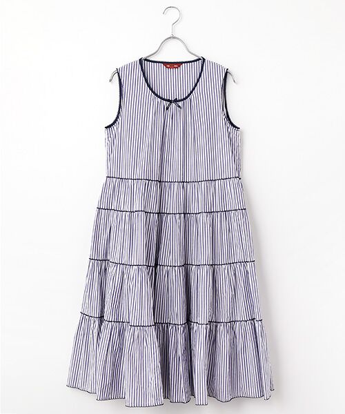 PINK HOUSE / ピンクハウス チュニック | ストライプノースリーブチュニックブラウス（ネイビー）