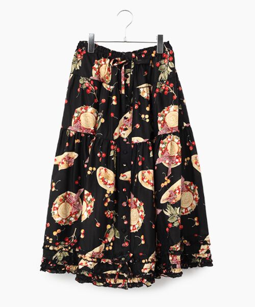 PINK HOUSE / ピンクハウス ロング・マキシ丈スカート | さくらんぼの日曜日プリントスカート（クロ）