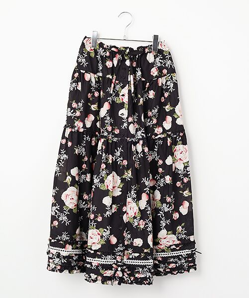 PINK HOUSE / ピンクハウス ロング・マキシ丈スカート | ポワン・ド・ローズプリントスカート（クロ）