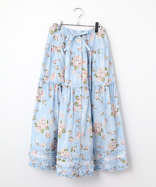 PINK HOUSE / ピンクハウス ロング・マキシ丈スカート | ポワン・ド・ローズプリントスカート（アクアマリン）