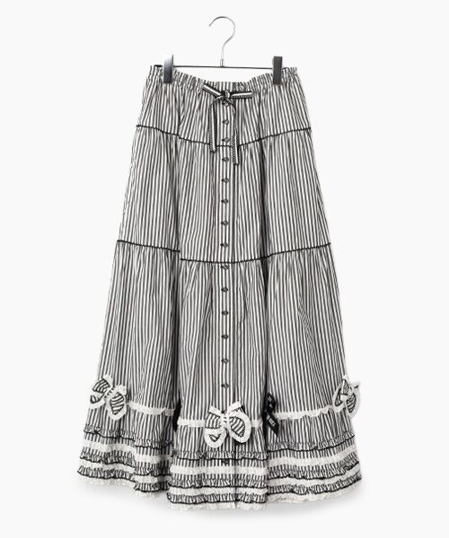 PINK HOUSE / ピンクハウス ロング・マキシ丈スカート | リボンいっぱいストライプスカート（クロ）