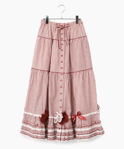 PINK HOUSE / ピンクハウス ロング・マキシ丈スカート | リボンいっぱいストライプスカート（アカ）