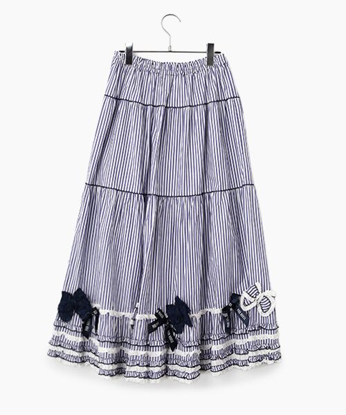 PINK HOUSE / ピンクハウス ロング・マキシ丈スカート | リボンいっぱいストライプスカート | 詳細4
