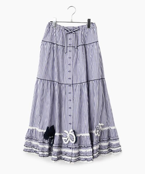 PINK HOUSE / ピンクハウス ロング・マキシ丈スカート | リボンいっぱいストライプスカート（ネイビー）