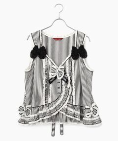 PINK HOUSE / ピンクハウス ベスト | ローンフリル使いストライプベストブラウス