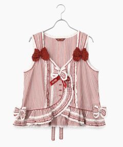 PINK HOUSE / ピンクハウス ベスト | ローンフリル使いストライプベストブラウス