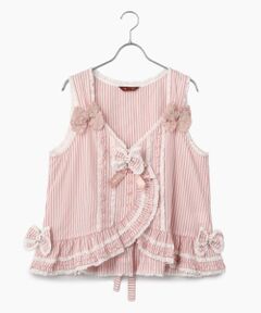PINK HOUSE / ピンクハウス ベスト | ローンフリル使いストライプベストブラウス