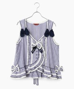 PINK HOUSE / ピンクハウス ベスト | ローンフリル使いストライプベストブラウス