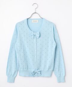 リボンモチーフ付き透かし柄カーディガン