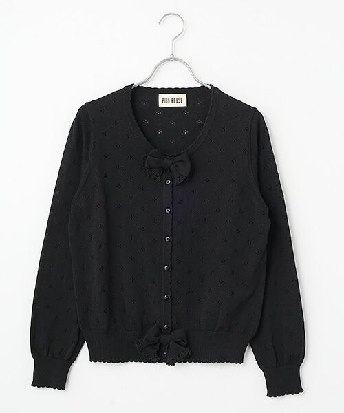 PINK HOUSE / ピンクハウス カーディガン・ボレロ | リボンモチーフ付き透かし柄カーディガン（クロ）