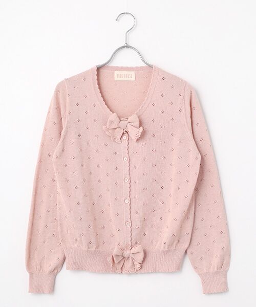 PINK HOUSE / ピンクハウス カーディガン・ボレロ | リボンモチーフ付き透かし柄カーディガン（ピンク）