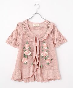 PINK HOUSE / ピンクハウス ベスト | ポワン・ド・ローズモチーフニットベスト