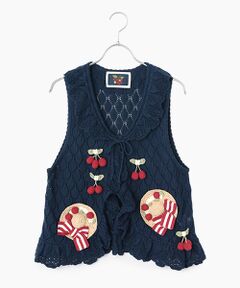 PINK HOUSE / ピンクハウス ベスト | さくらんぼの日曜日モチーフ使いニットベスト