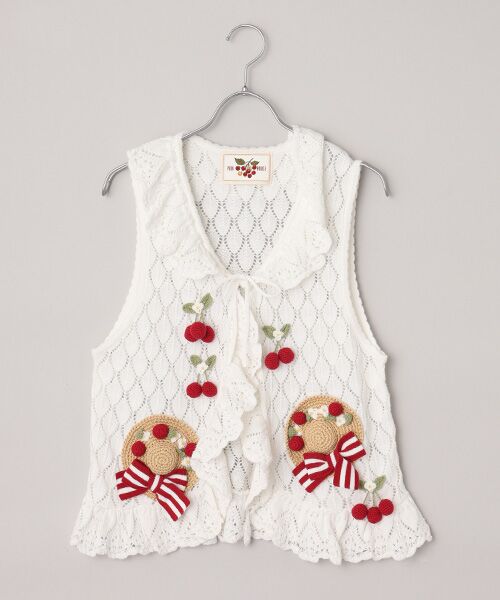 PINK HOUSE / ピンクハウス ベスト | さくらんぼの日曜日モチーフ使いニットベスト（シロ）