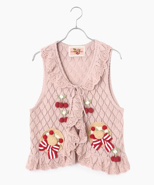 PINK HOUSE / ピンクハウス ベスト | さくらんぼの日曜日モチーフ使いニットベスト（ピンク）