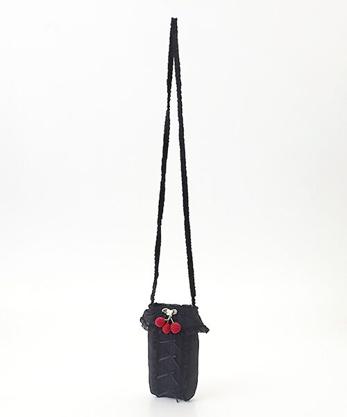 PINK HOUSE / ピンクハウス ショルダーバッグ | チェリーモチーフ付きフリルポシェット（クロ）
