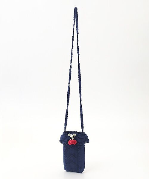 PINK HOUSE / ピンクハウス ショルダーバッグ | チェリーモチーフ付きフリルポシェット（ネイビー）