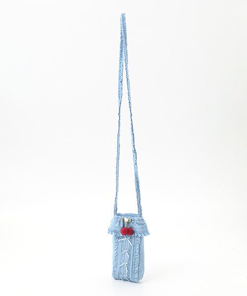 PINK HOUSE / ピンクハウス ショルダーバッグ | チェリーモチーフ付きフリルポシェット（ダンガリーコン）