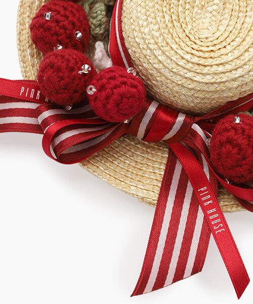 PINK HOUSE / ピンクハウス ブローチ・コサージュ | チェリーモチーフいっぱい麦わら帽子コサージュ | 詳細2