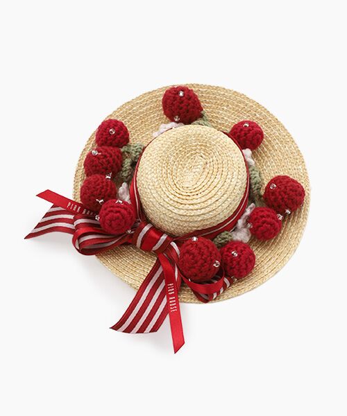 PINK HOUSE / ピンクハウス ブローチ・コサージュ | チェリーモチーフいっぱい麦わら帽子コサージュ（ストロー）
