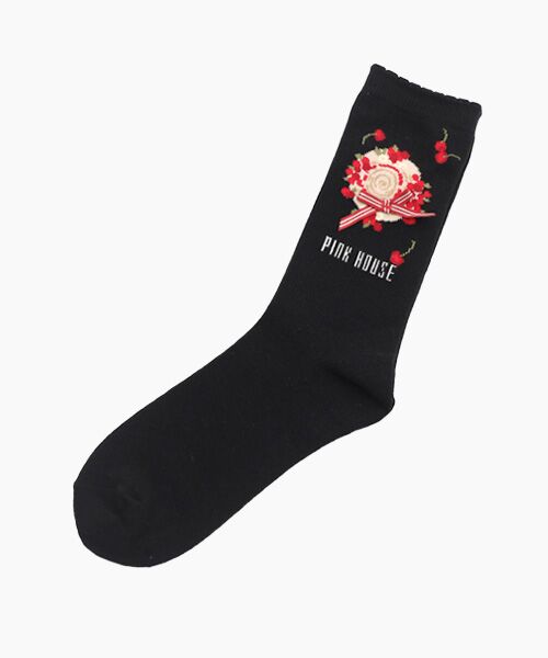 PINK HOUSE / ピンクハウス ソックス | さくらんぼの日曜日モチーフソックス（クロ）