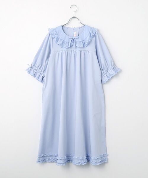 PINK HOUSE / ピンクハウス ミニ丈・ひざ丈ワンピース | チュール襟付きワンピース（アクアマリン）