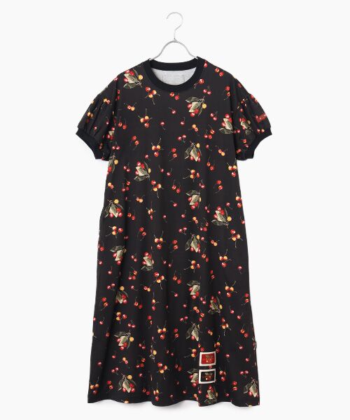 PINK HOUSE / ピンクハウス ミニ丈・ひざ丈ワンピース | さくらんぼプリントカットソーワンピース（クロ）