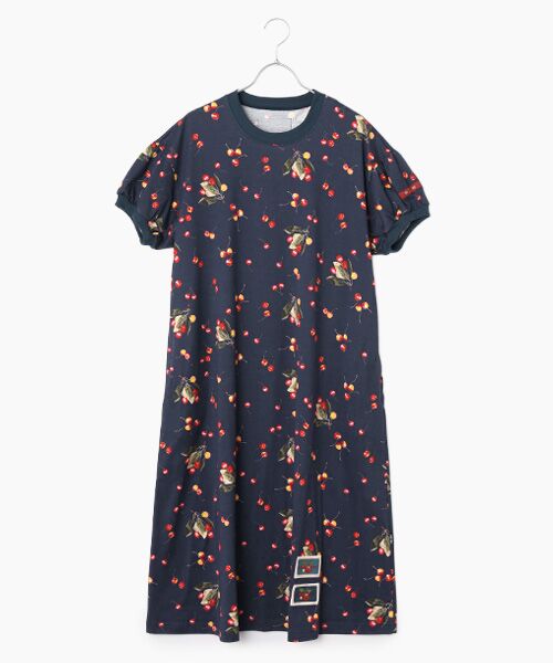 PINK HOUSE / ピンクハウス ミニ丈・ひざ丈ワンピース | さくらんぼプリントカットソーワンピース（ネイビー）