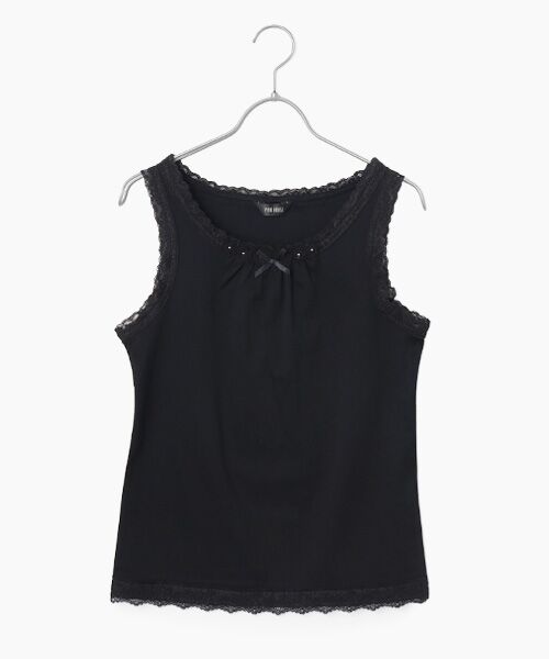PINK HOUSE / ピンクハウス キャミソール・チューブトップ | フラワーモチーフ付きキャミソール（クロ）