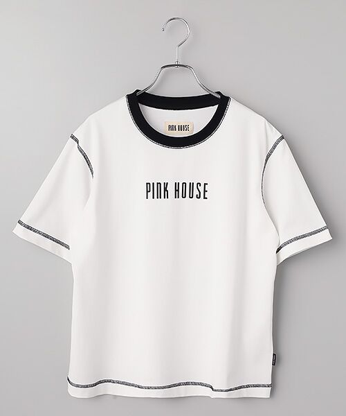 PINK HOUSE / ピンクハウス カットソー | 配色ロゴプリントカットソー（オフ×クロ）