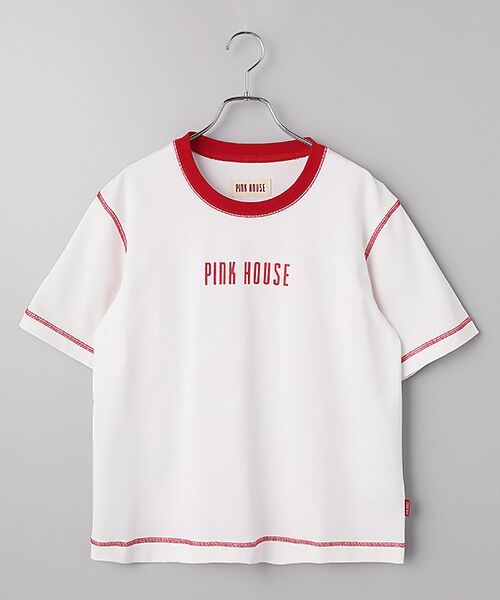 PINK HOUSE / ピンクハウス カットソー | 配色ロゴプリントカットソー（オフ×アカ）