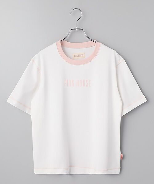 PINK HOUSE / ピンクハウス カットソー | 配色ロゴプリントカットソー（オフ×ピンク）