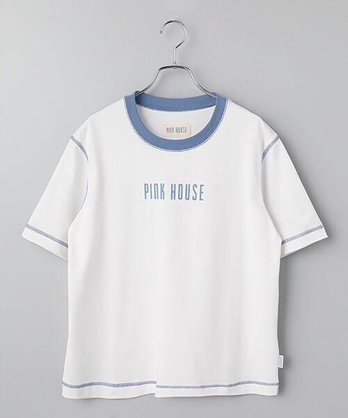 PINK HOUSE / ピンクハウス カットソー | 配色ロゴプリントカットソー（オフ×ブルー）