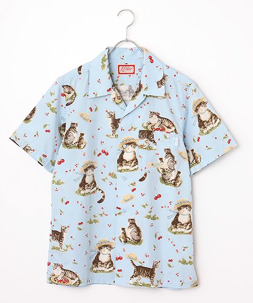 PINK HOUSE / ピンクハウス シャツ・ブラウス | さくらんぼの丘のねこプリントシャツブラウス（ソライロ）