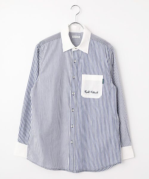 PINK HOUSE / ピンクハウス シャツ・ブラウス | ロゴワンポイント刺繍入りシャツブラウス（ストライプブルー）
