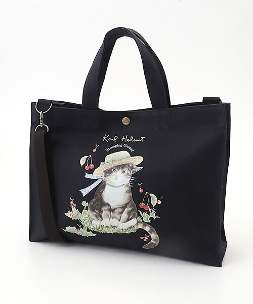 PINK HOUSE / ピンクハウス トートバッグ | さくらんぼの丘のねこプリント2WAYバッグ（クロ）