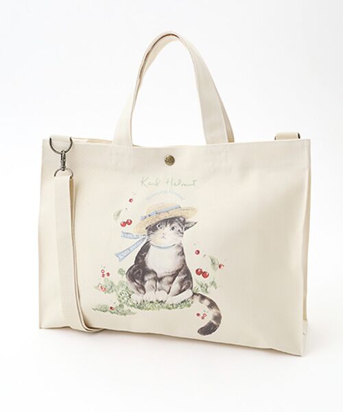 PINK HOUSE / ピンクハウス トートバッグ | さくらんぼの丘のねこプリント2WAYバッグ（アイボリー）