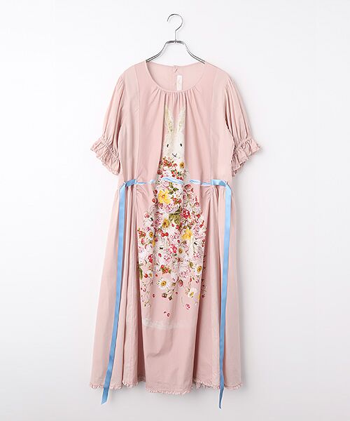 PINK HOUSE / ピンクハウス ロング・マキシ丈ワンピース | トロンプルイユラビットプリント使いローンワンピース（ピンク）