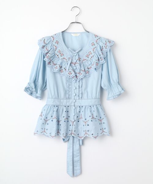PINK HOUSE / ピンクハウス シャツ・ブラウス | フラワーエンブレース使いブラウス（ブルー）