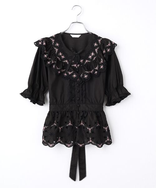 PINK HOUSE / ピンクハウス シャツ・ブラウス | フラワーエンブレース使いブラウス（クロ）