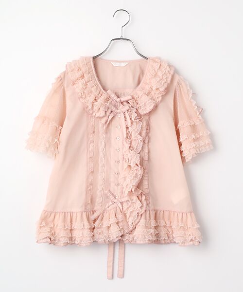 PINK HOUSE / ピンクハウス シャツ・ブラウス | ドットチュールフリル使いローンブラウス（ピンク）
