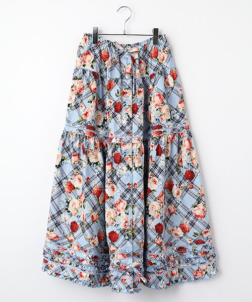 PINK HOUSE / ピンクハウス ロング・マキシ丈スカート | フラワーチェックプリントスカート（ブルー）