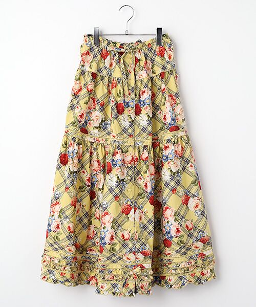 PINK HOUSE / ピンクハウス ロング・マキシ丈スカート | フラワーチェックプリントスカート（イエロー）