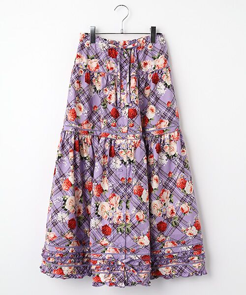 PINK HOUSE / ピンクハウス ロング・マキシ丈スカート | フラワーチェックプリントスカート（パープル）