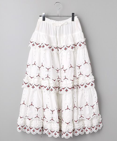 PINK HOUSE / ピンクハウス ロング・マキシ丈スカート | フラワーエンブレース使いスカート（シロ）