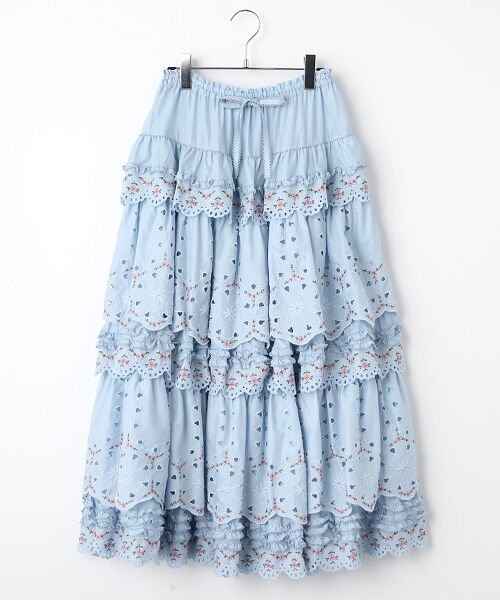 PINK HOUSE / ピンクハウス ロング・マキシ丈スカート | フラワーエンブレース使いスカート（ブルー）
