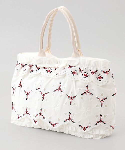 PINK HOUSE / ピンクハウス トートバッグ | フラワーエンブレース使いダンガリーバッグ（シロ）
