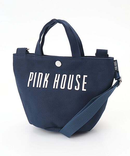 PINK HOUSE / ピンクハウス トートバッグ | ショルダー付きロゴプリントミニトート（ネイビー）